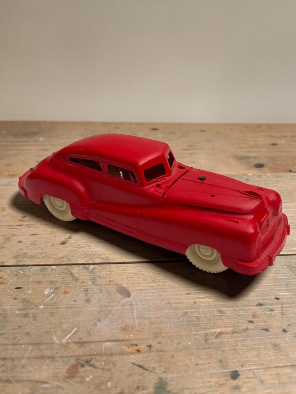 Vintage Keystone USA Red Plastic Toy Car With White Wheels 1950's
